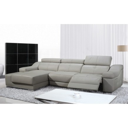 Canapé d'angle double relax en cuir épais de buffle italien de luxe 5 places BiRELAX, gris clair, angle gauche