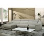 Canapé d'angle double relax en cuir épais de buffle italien de luxe 5 places BiRELAX, gris clair, angle gauche