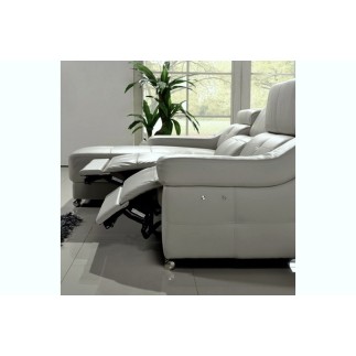 Canapé d'angle double relax en cuir épais de buffle italien de luxe 5 places BiRELAX, gris clair, angle gauche