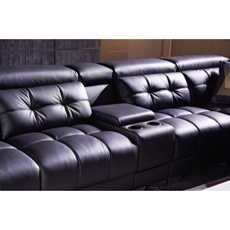 Canapé d'angle en cuir de buffle italien de luxe, 6/7 places, PRESTIGIA, noir, angle droit