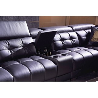 Canapé d'angle en cuir de buffle italien de luxe, 6/7 places, PRESTIGIA, noir, angle droit