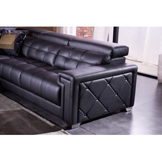 Canapé d'angle en cuir de buffle italien de luxe, 6/7 places, PRESTIGIA, noir, angle droit