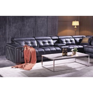 Canapé d'angle en cuir de buffle italien de luxe, 6/7 places, PRESTIGIA, noir, angle droit