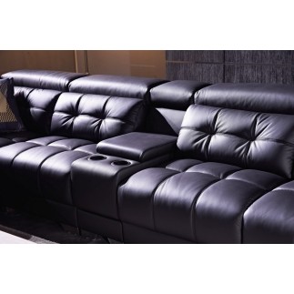 - Canapé d'angle en cuir de buffle italien de luxe, 6/7 places, PRESTIGIA, noir, angle gauche