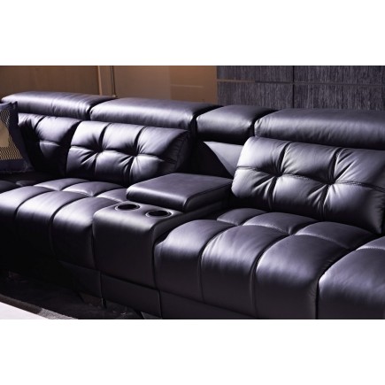 - Canapé d'angle en cuir de buffle italien de luxe, 6/7 places, PRESTIGIA, noir, angle gauche