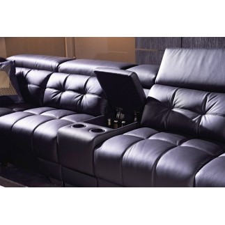 - Canapé d'angle en cuir de buffle italien de luxe, 6/7 places, PRESTIGIA, noir, angle gauche