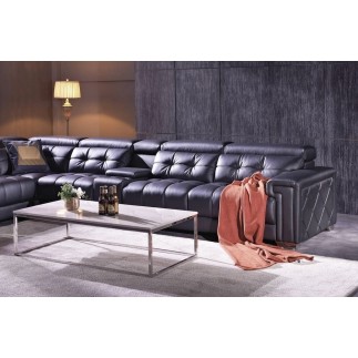 - Canapé d'angle en cuir de buffle italien de luxe, 6/7 places, PRESTIGIA, noir, angle gauche
