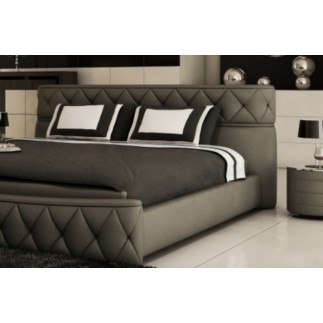 Lit en cuir italien de luxe FARNIENTE 180x200, gris foncé. Et 2 chevets DORY