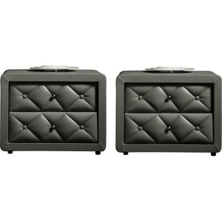 Lit en cuir italien de luxe FARNIENTE 180x200, gris foncé. Et 2 chevets DORY