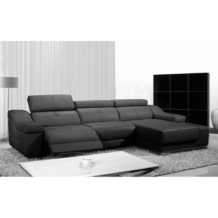 Canapé d'angle double relax en cuir de buffle italien de luxe 5 places BiRELAX, noir, angle droit