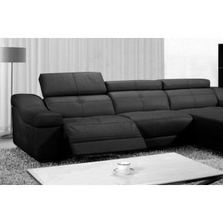 Canapé d'angle double relax en cuir de buffle italien de luxe 5 places BiRELAX, noir, angle droit