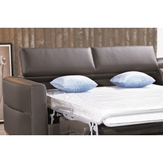 Canapé d'angle convertible en cuir de buffle italien de luxe 5 places ANTHONY, moka et surpiqure beige, angle droit.