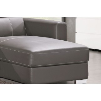 Canapé d'angle convertible en cuir de buffle italien de luxe 5 places ANTHONY, moka et surpiqure beige, angle droit.