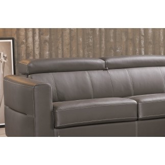 Canapé d'angle convertible en cuir de buffle italien de luxe 5 places ANTHONY, moka et surpiqure beige, angle droit.