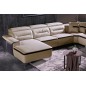Canapé d'angle relax électrique en cuir buffle italien de luxe COMBIRELAX, beige et chocolat, angle droit, 7/8 places Canapé d'angle relax électrique en cuir buffle italien de luxe COMBIRELAX, beige et chocolat, angle droit, 7/8 places