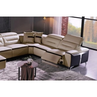 Canapé d'angle relax électrique en cuir buffle italien de luxe COMBIRELAX, beige et chocolat, angle droit