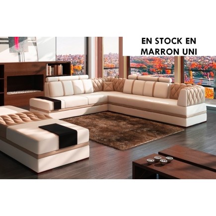 Canapé d'angle en cuir italien 6/7 places RIVA, entièrement marron uni, (en option grande banquette marron uni) (en stock en mar