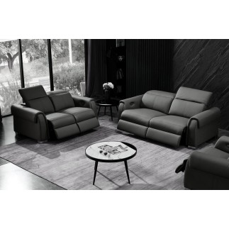 Ensemble avec 4 relax électriques, Canapé 3 places et 2 places en cuir italien buffle TOPRELAX, couleur noir