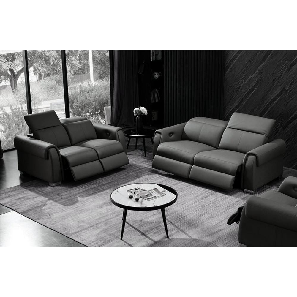 Ensemble avec 4 relax électriques, Canapé 3 places et 2 places en cuir italien buffle TOPRELAX, couleur noir