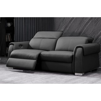 Ensemble avec 4 relax électriques, Canapé 3 places et 2 places en cuir italien buffle TOPRELAX, couleur noir