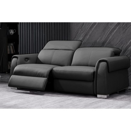 Ensemble avec 4 relax électriques, Canapé 3 places et 2 places en cuir italien buffle TOPRELAX, couleur noir
