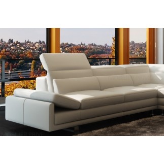 Canapé d'angle en cuir italien 6/7 places IZEN, blanc, version LUXE, angle droit