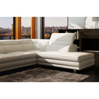 Canapé d'angle en cuir italien 6/7 places IZEN, blanc, version LUXE