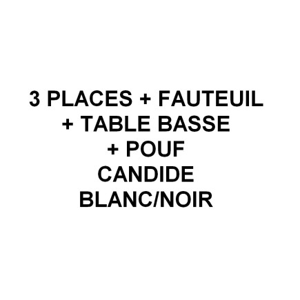 2eme paiement Ensemble canapé 3 places + fauteuil 1 place cuir italien vachette CANDIDE blanc et noir, table basse Candide et po