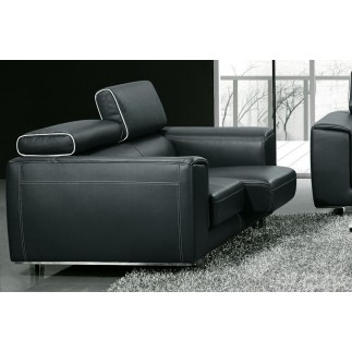 Ensemble Canapé 3 places et 2 places en cuir italien buffle MILANO, noir avec leseret blanc