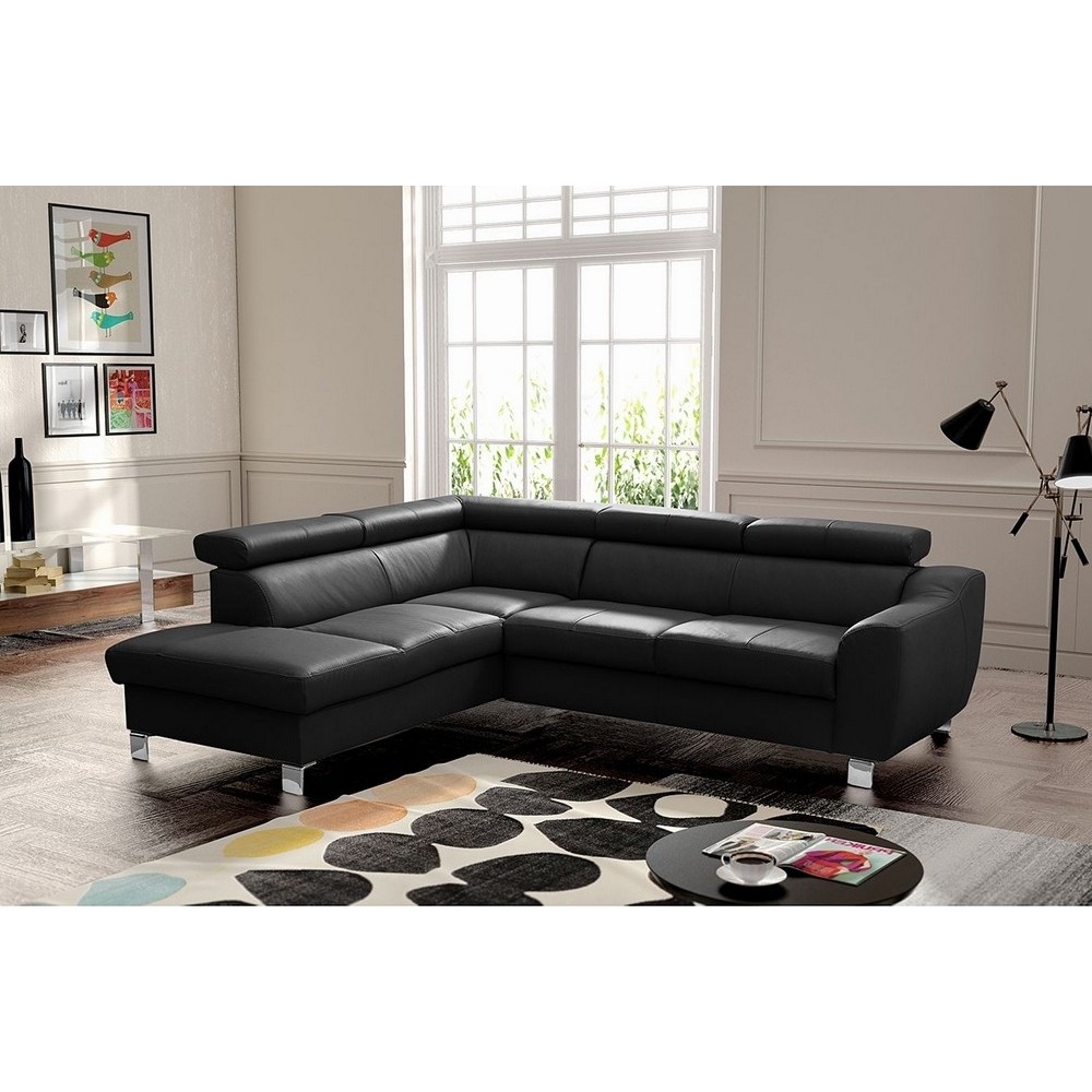 - Canapé d'angle en cuir italien de luxe 5 places ASTERO, noir, angle gauche