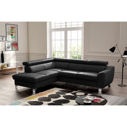 - Canapé d'angle en cuir italien de luxe 5 places ASTERO, noir, angle gauche