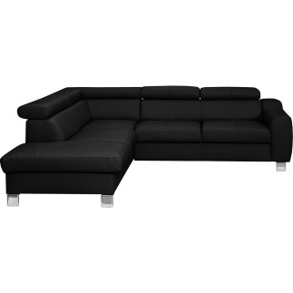 - Canapé d'angle en cuir italien de luxe 5 places ASTERO, noir, angle gauche