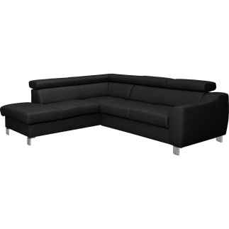 - Canapé d'angle en cuir italien de luxe 5 places ASTERO, noir, angle gauche