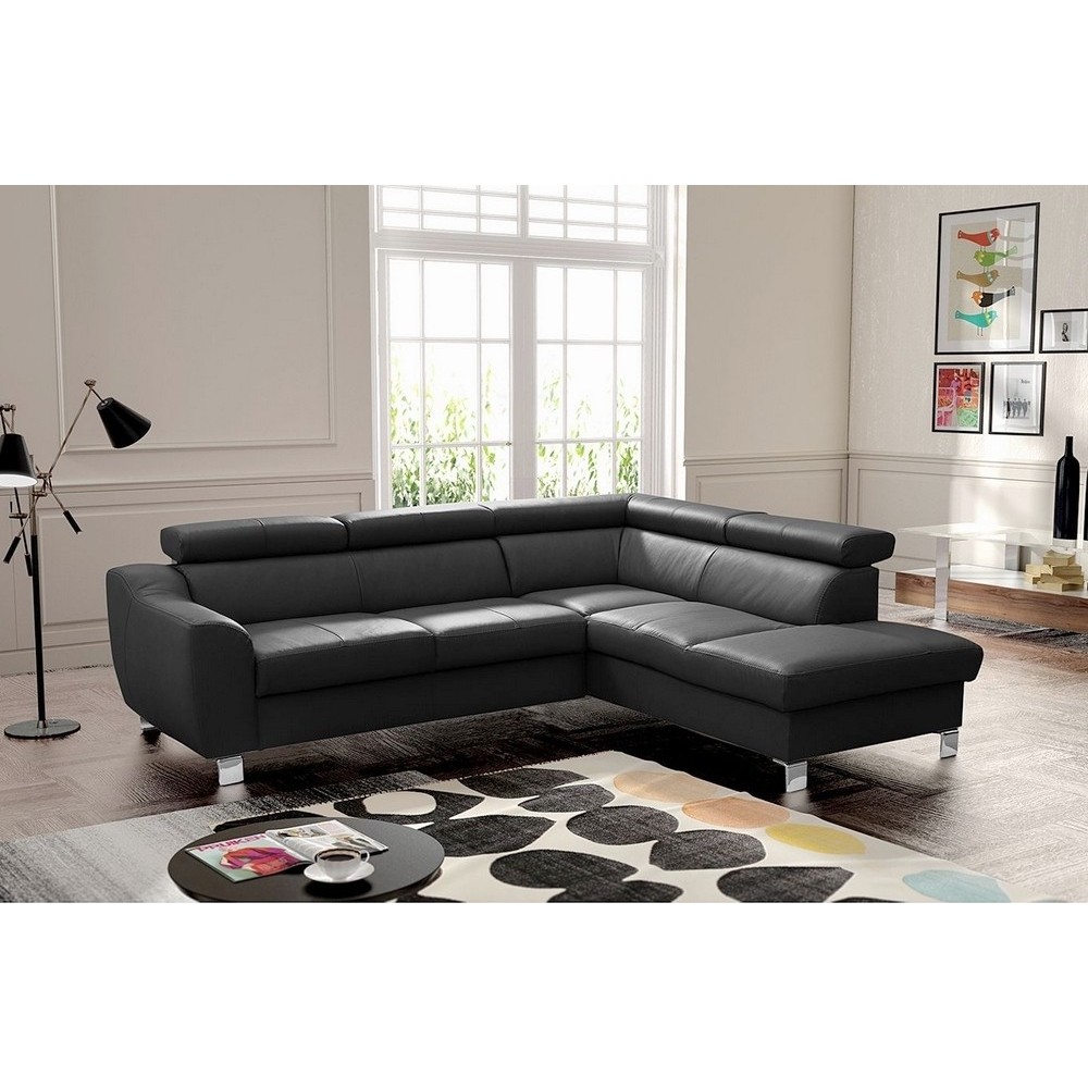 Canapé d'angle en cuir italien de luxe 5 places ASTERO, noir, angle droit