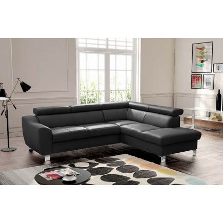 Canapé d'angle en cuir italien de luxe 5 places ASTERO, noir, angle droit