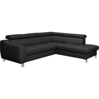 Canapé d'angle en cuir italien de luxe 5 places ASTERO, noir, angle droit