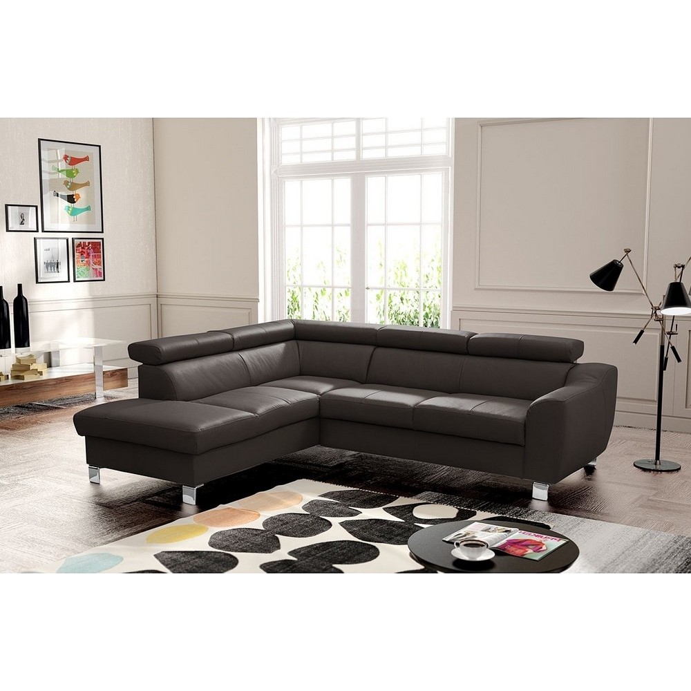 - Canapé d'angle en cuir italien de luxe 5 places ASTERO, chocolat, angle gauche