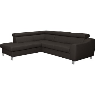 - Canapé d'angle en cuir italien de luxe 5 places ASTERO, chocolat, angle gauche