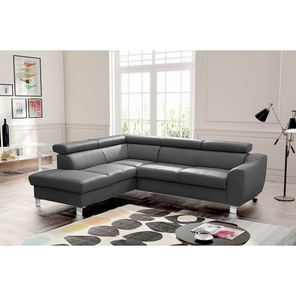 Canapé d'angle en cuir italien de luxe 5 places ASTERO, gris foncé, angle gauche