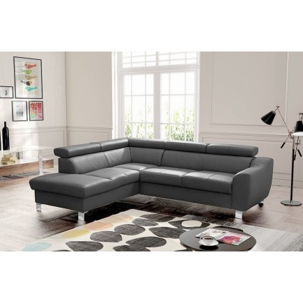 Canapé d'angle en cuir italien de luxe 5 places ASTERO, gris foncé, angle gauche