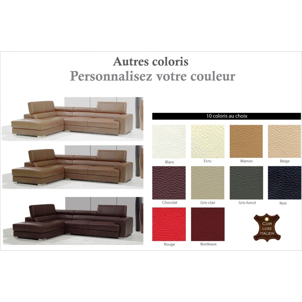 Canapé d'angle en cuir italien 5 places BONO, couleur personnalisée, angle gauche Canapé d'angle en cuir italien 5 places BONO, couleur personnalisée, angle gauche