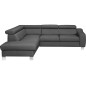 Canapé d'angle en cuir italien de luxe 5 places ASTERO, gris foncé, angle gauche