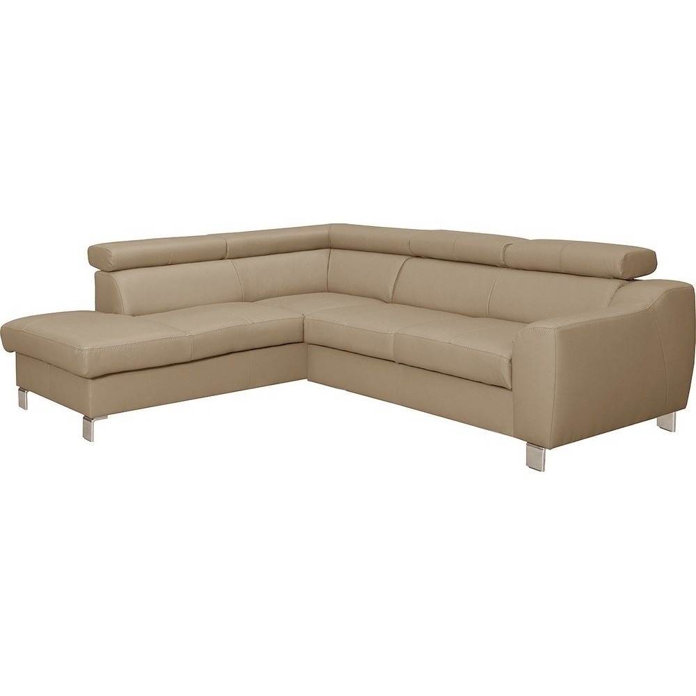 Canapé d'angle en cuir italien de luxe 5 places ASTERO, beige, angle gauche