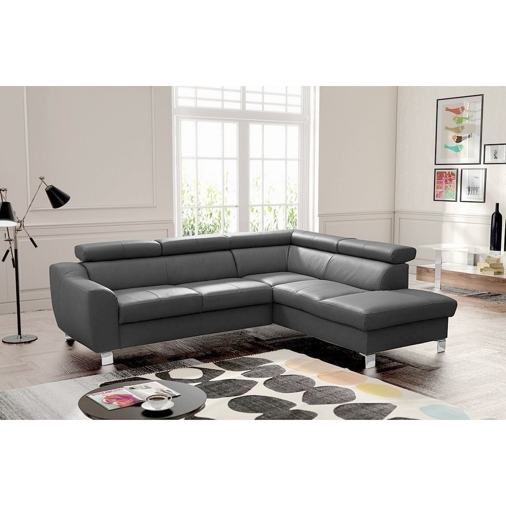 Canapé d'angle en cuir italien de luxe 5 places ASTERO, gris foncé, angle droit