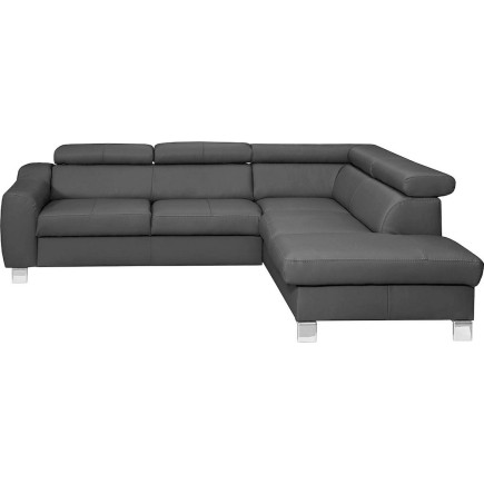 Canapé d'angle en cuir italien de luxe 5 places ASTERO, gris foncé, angle droit