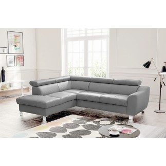 Canapé d'angle en cuir italien de luxe 5 places ASTERO, gris clair, angle gauche