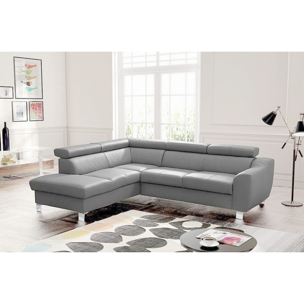 Canapé d'angle en cuir italien de luxe 5 places ASTERO, gris clair, angle gauche