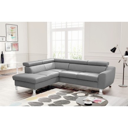 Canapé d'angle en cuir italien de luxe 5 places ASTERO, gris clair, angle gauche
