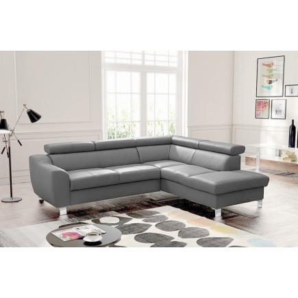 Canapé d'angle en cuir italien de luxe 5 places ASTERO, gris clair, angle droit