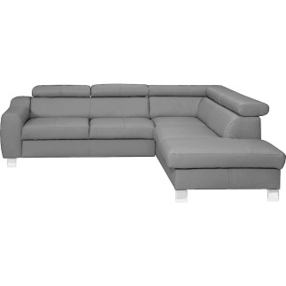Canapé d'angle en cuir italien de luxe 5 places ASTERO, gris clair, angle droit